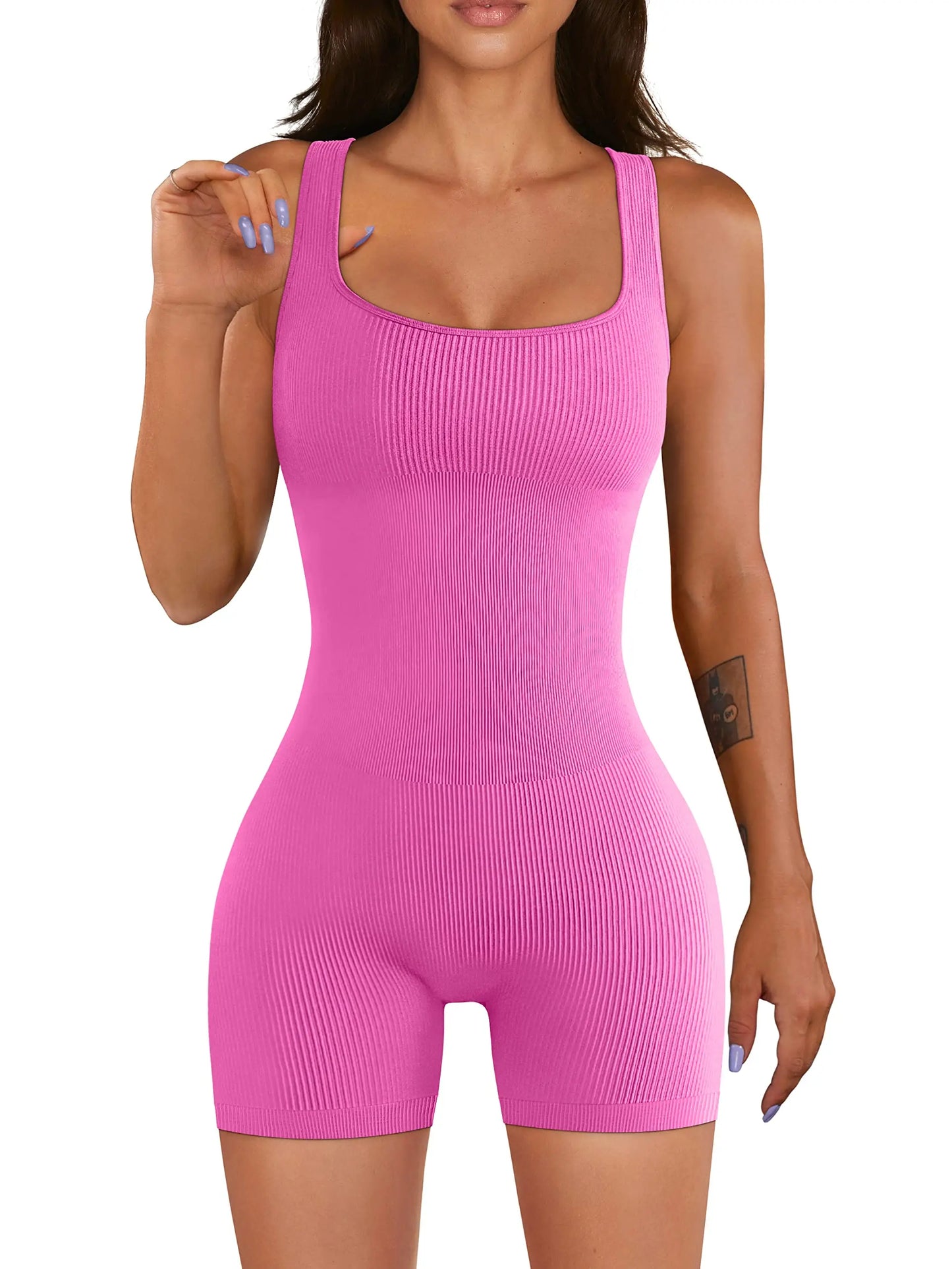 Ribbed Bodycon Romper - Pink
