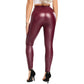PU Leather Shaping Elasticated Leggings - Wine Red