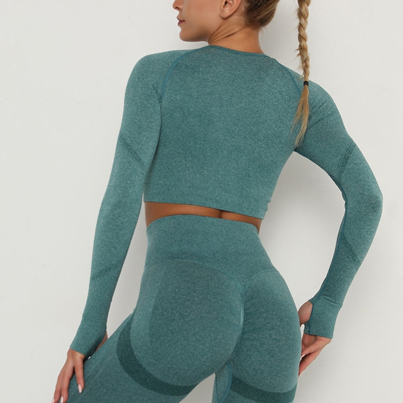 Seamless Long Sleved Fitness Top - Green