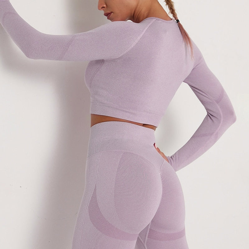 Seamless Long Sleved Fitness Top - Light Purple