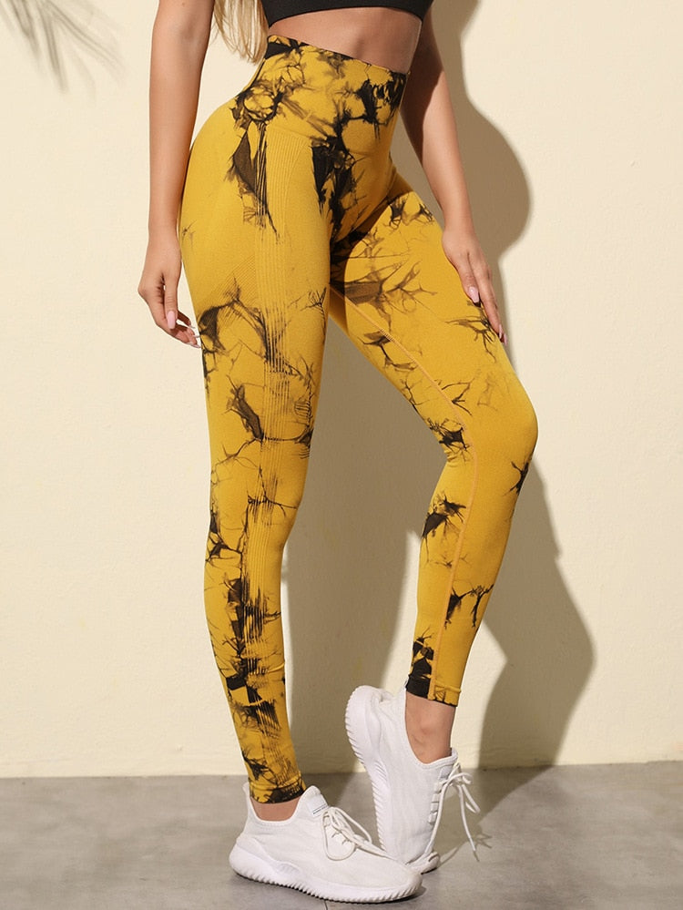 Luna High-waisted Marble Leggings - Yellow