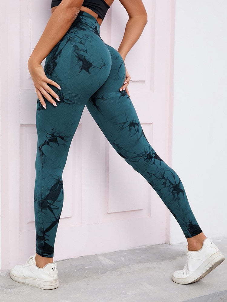 Luna High-waisted Marble Leggings - Black & Green