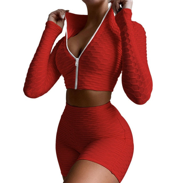 BOOTY LIFTING X ANTI-CELLULITE SHORTS & TOP SET - FIREY RED