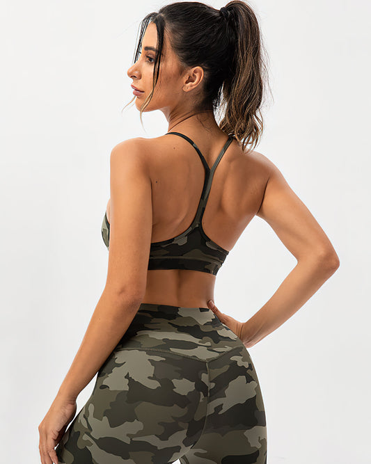 Harper Camo Y Sports Bra - Olive