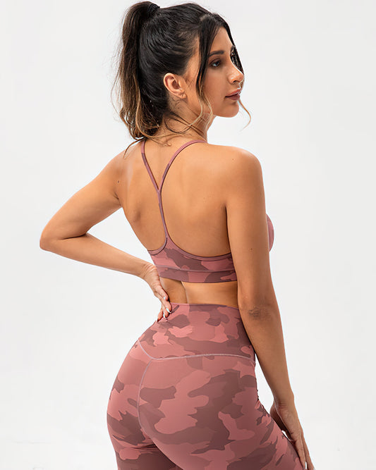 Harper Camo Y Sports Bra - Pink