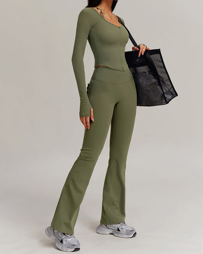 Olive Flare Leggings - Green