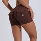 Scrunched Button Pocket Shorts - Coffee