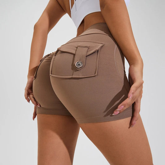 Scrunched Button Pocket Shorts - Coco Brown