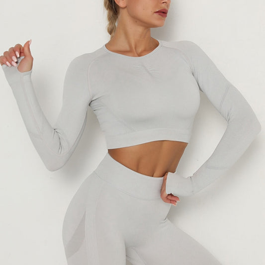 Seamless Long Sleved Fitness Top - White