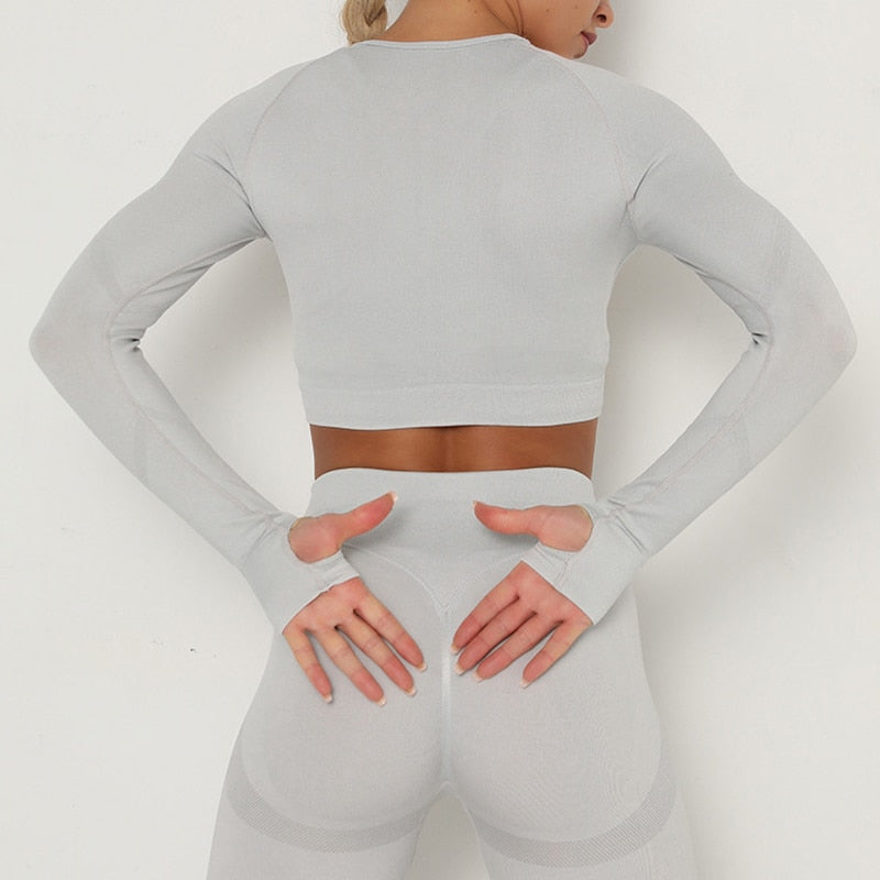 Seamless Long Sleved Fitness Top - White