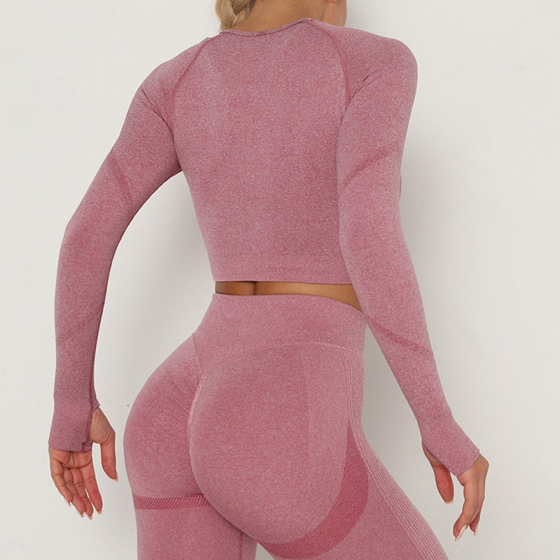 Seamless Long Sleved Fitness Top - Light Pink