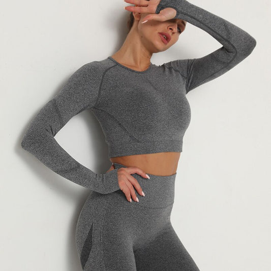 Seamless Long Sleved Fitness Top - Dark Grey