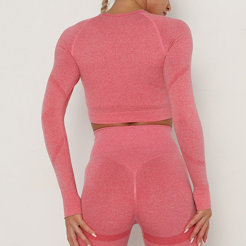 Seamless Long Sleved Fitness Top - Pink