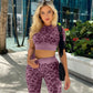 Leopard Print Seamless 2 Piece Yoga Set  - Purple